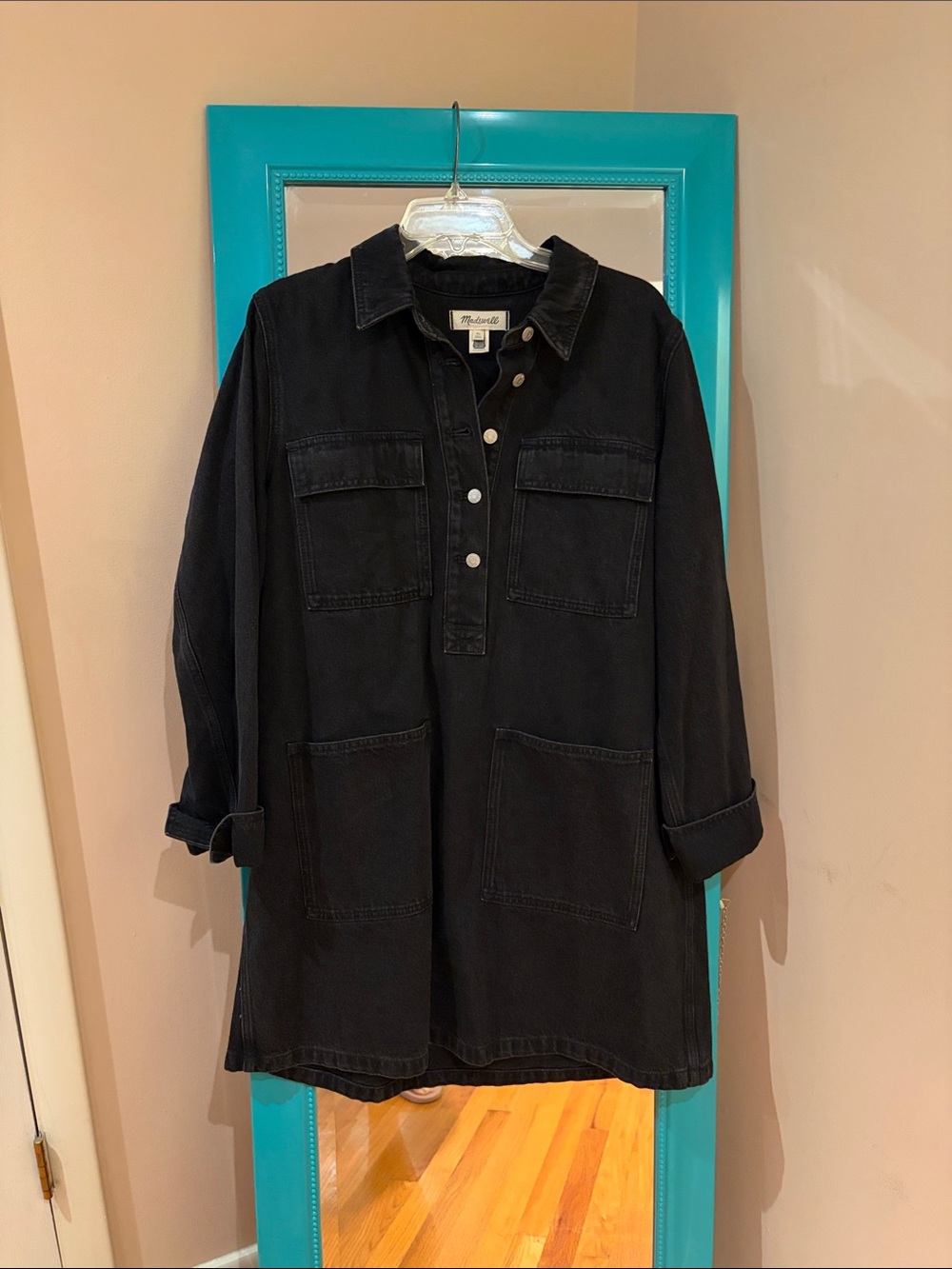 Madewell Black Utility denim mini dress with Patch Pockets
